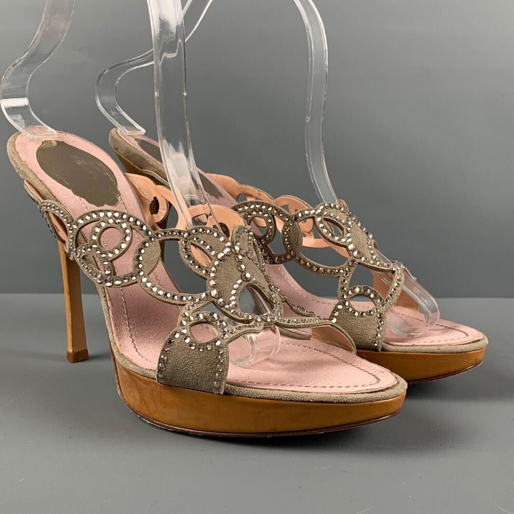 RENE CAOVILLA Size 10.5 Grey Pink Suede Cut Out Platform Sandals